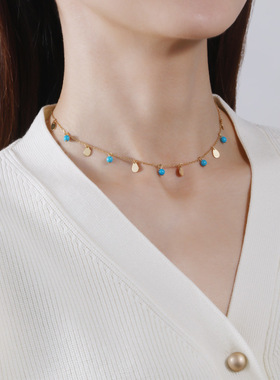 925纯银松石珍珠锁骨链高级感女