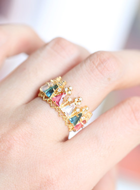 日系轻奢925纯银戒指 巴黎圣诞树精美宫廷凡尔赛水晶灯戒指