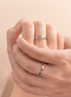 S925纯银情侣款开口素圈对戒开口