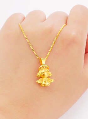 沙金小天使项链黄铜镀金吊坠