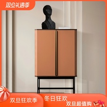 Willful light extravagant saddle leather designer Dining Side Cabinet Modern Minima Hard Leather Double Door Locker by wall Wine Cabinet