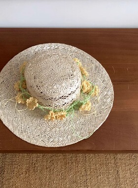 繁花系列春夏新品 平顶剑麻镂空du家自制花朵海边度假甜美草帽女