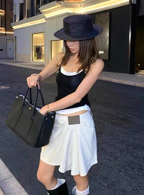 春夏新品韩版ins风日常百搭 平顶黑色短檐质感手工气质草帽女