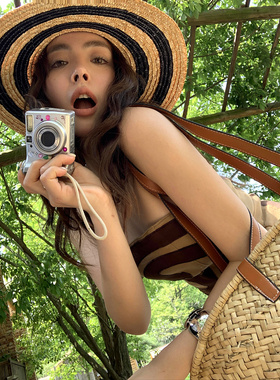 春夏小众款拼色时尚沙滩遮阳草帽