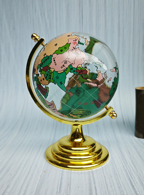 中文版彩图金属底座水晶地球仪