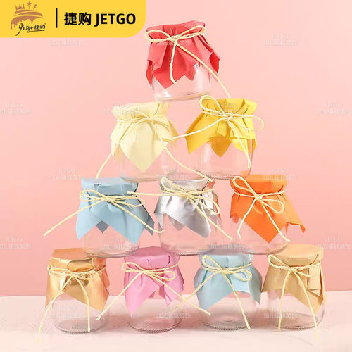 布丁杯封口纸甜品台装饰玻璃布丁瓶盖子包装纸绳红色金银色布丁纸 - 图3