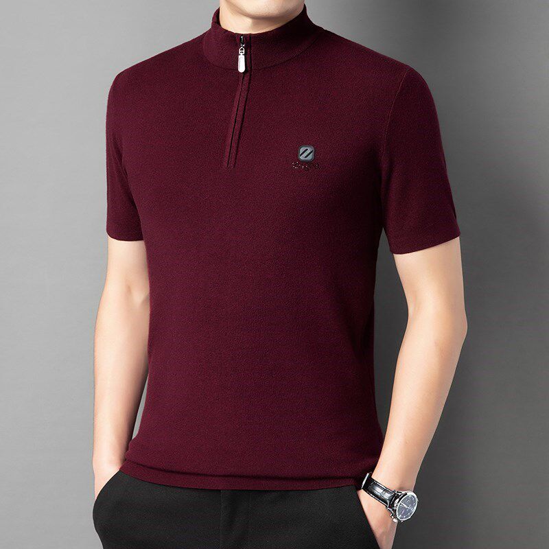 拉链半高领短袖毛衣男修身半袖羊毛衫半截袖男款秋冬季针织打底衫,淘宝优惠券,粉丝福利购,淘宝优惠卷