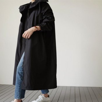 Chun Shiman Spring and Autumn New Hooded Korean Style Loose Long Windbreaker Women's Large Casual Fashion Over-the-Knee Coat Jacket