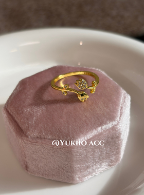 小玫瑰锆石镀戒指开口可调节食指戒ins甜美清新指环