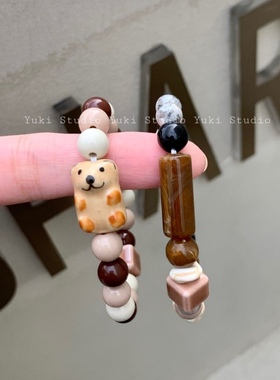 小熊仔串珠diy秋冬棕色星星手链陶瓷可爱y2k辣妹网红同款生日礼物