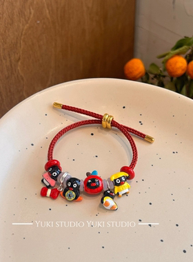 原创diy滴油pingu合金串珠beads手链图案手串红色手绳女礼物