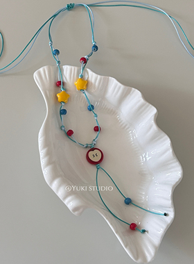 萌趣苹果夏日多巴胺彩色长款可爱配饰星星吊坠新款串珠项链锁骨