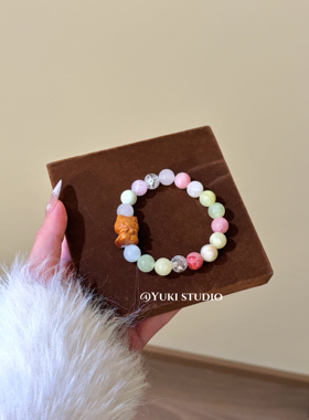 草莓kitty手链女款招财天然石转运珠手串小众设计款夏日甜美