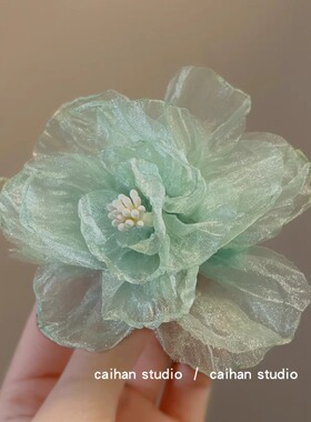 纯情小桃花~超仙欧根纱花朵发夹汉服牡丹发饰侧边夹刘海夹氛围感