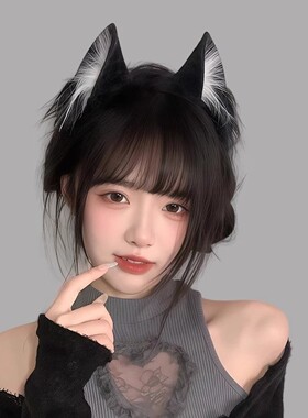 猫耳发箍女cos仿真立体兽耳KC可爱毛绒耳朵洗脸头箍lolita发饰黑