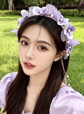儿童发饰公主裙头花宝宝古风花环皇冠女孩珍珠发箍小花童礼服头饰