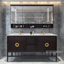 Modern New Chinese Double Basin Bath Cabinet Combination Wash Face Wash Wash Basin Pool Solid Wood Double Wash Table Basin Toilet