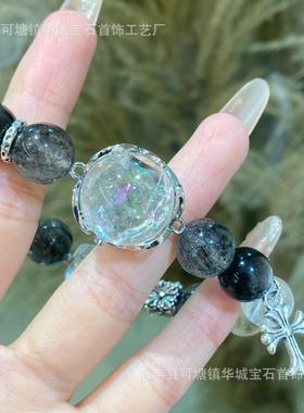 巧恩黑发晶银曜石黄阿塞百搭设计感手串白阿塞白水晶尖尖魔盒