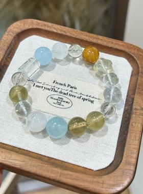 巧恩彩色糖果天然白水晶柠檬晶海蓝宝幽灵胶花多宝手串女手链时尚