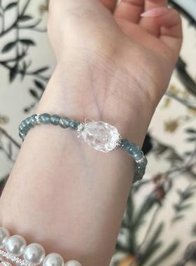 巧恩新款天然绿蓝晶白水晶九尾狐手链女生个性小众水晶串珠款