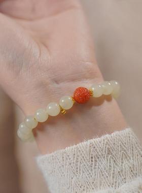 女款淘宝热款和田白玉蜂蜜水手串 8mm圆珠浅糖色初恋色小清新