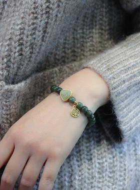 天然7*8MM和田玉弥勒佛手串 和田玉桶珠手链吊乐牌情侣手饰送闺蜜