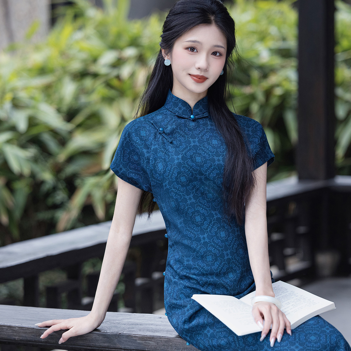 南风知古法旗袍全开襟蓝色显白复古新中式连衣裙2026新款气质高端,淘宝优惠券,粉丝福利购,淘宝优惠卷