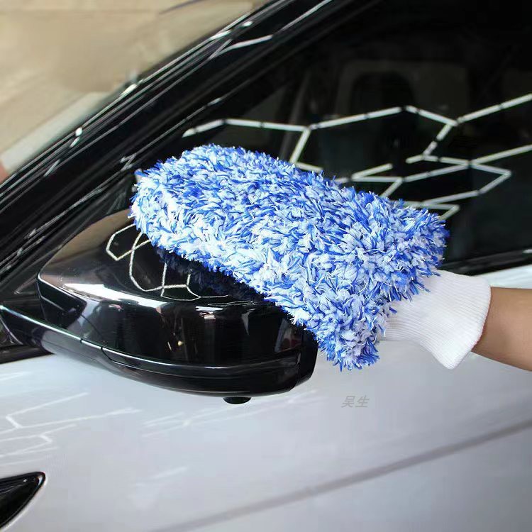 洗车手套细毛绒珊瑚绒冬季加厚耐用擦车专用抹布家用清洁熊掌灰色 - 图1