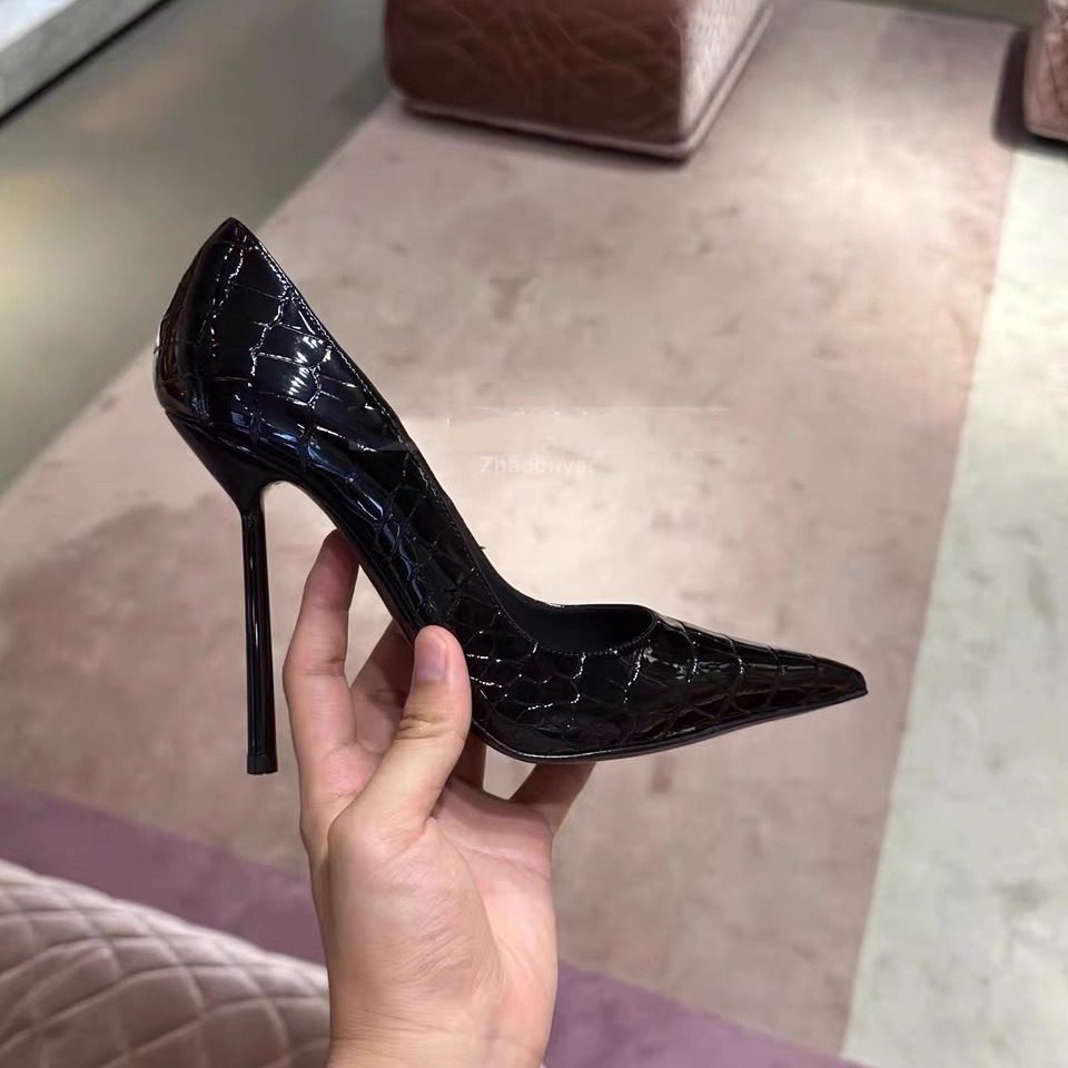 米西家黑色鳄鱼纹尖头细跟高跟鞋10公分2025秋冬新款欧美性感单鞋,淘宝优惠券,粉丝福利购,淘宝优惠卷