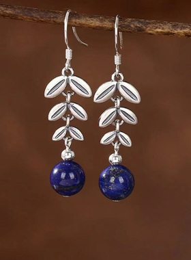 天然青金石圆形吊坠S925纯银镀金麻花编织纹锁骨链配坠女复古挂坠