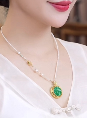 网红辣绿圆牌吊坠项链女