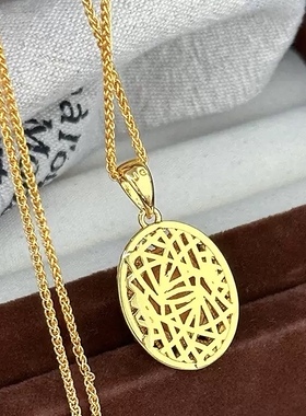 新款沙金椭圆形吊坠项链女轻奢高级感锁骨链百搭毛衣链送女友礼物