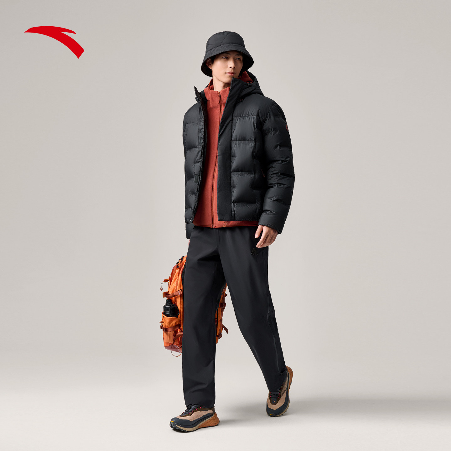 安踏面包羽绒服丨火山岩无缝男士2025冬季新款鹅绒保暖百搭外套