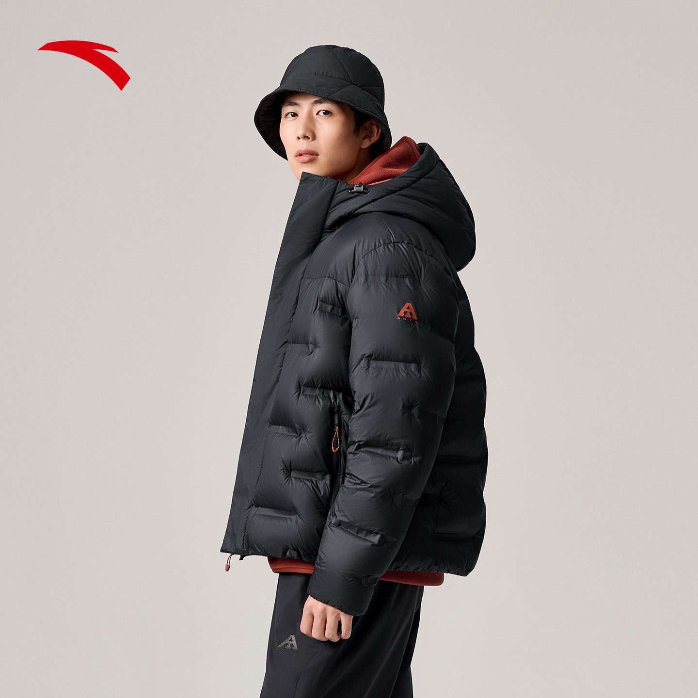 安踏面包羽绒服丨火山岩无缝男士2025冬季新款鹅绒保暖百搭外套