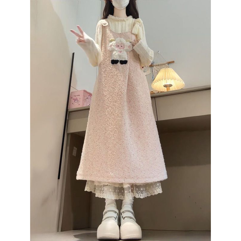 两件套装学院风可爱甜美少女感小羊提花减龄背带裙女+长袖打底衫,淘宝优惠券,粉丝福利购,淘宝优惠卷