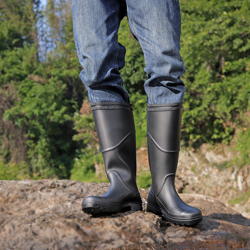 雨鞋男款中筒防滑钓鱼防蛇雨靴防水工地胶鞋劳保牛筋底耐磨水鞋 - 图0