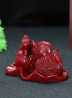 正品朱砂鸳鸯摆件姻缘桃花感情卧室装饰床头新婚装饰百年好合摆件