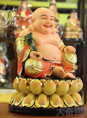 正品厂家直销寺庙 树脂佛像 绘玻佛璃钢鎏金彩弥勒1寸笑2佛大肚弥