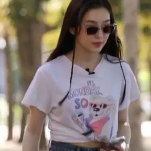 redvelvet裴珠泫同款短袖恤宽松落肩袖纯棉小熊印花男女上衣服夏 - 图0