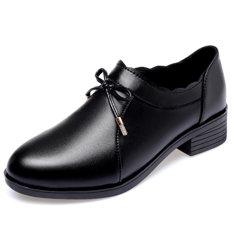 粗跟单鞋女真皮中跟软底女士皮鞋时尚妈妈鞋软皮鞋中年女鞋春秋款,淘宝优惠券,粉丝福利购,淘宝优惠卷