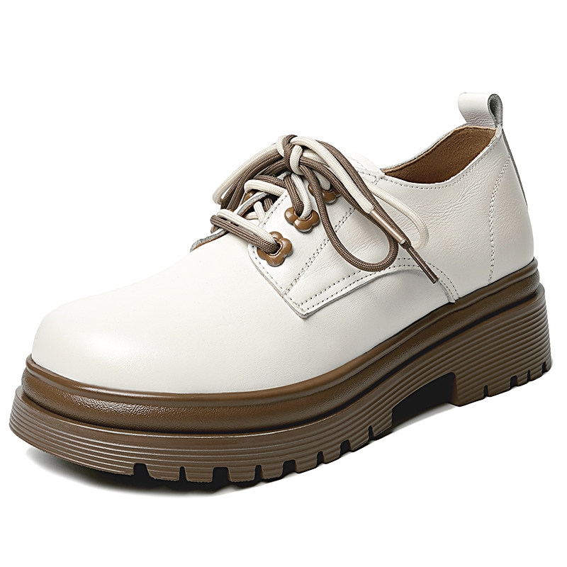 英伦小皮鞋女真皮厚底女鞋春秋单鞋白色系带乐福鞋不累脚软底鞋子,淘宝优惠券,粉丝福利购,淘宝优惠卷