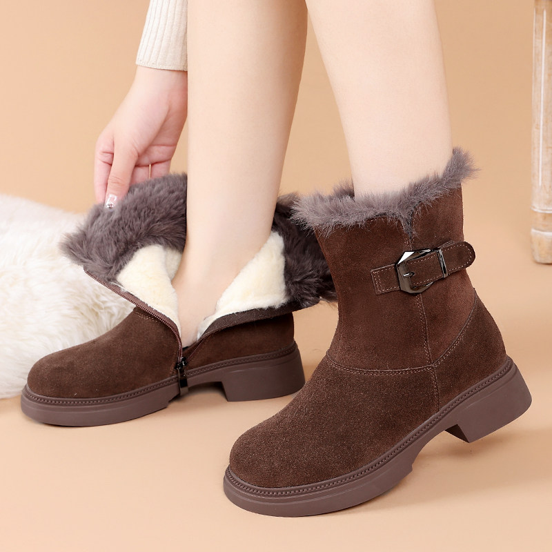 东北大棉鞋女冬加绒加厚棉靴厚底防滑皮毛一体雪地靴真皮羊毛短靴,淘宝优惠券,粉丝福利购,淘宝优惠卷