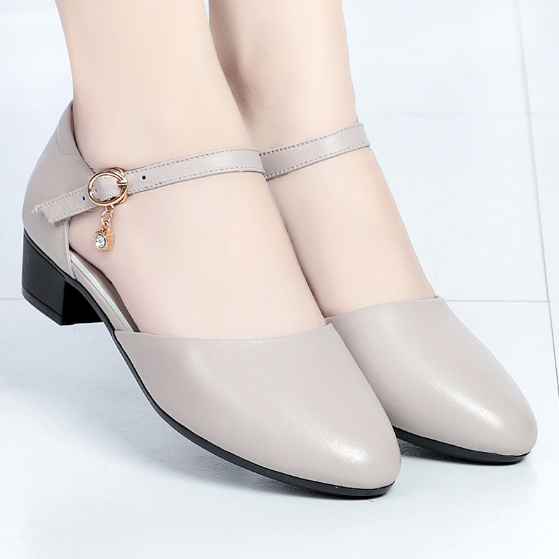 包头凉鞋女夏季真皮中跟女士皮鞋软底舒适妈妈鞋粗跟防滑大码女鞋,淘宝优惠券,粉丝福利购,淘宝优惠卷