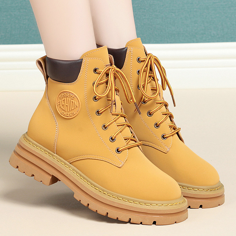 大黄蜂马丁靴加绒冬季真皮羊毛棉鞋 娜颜马丁靴