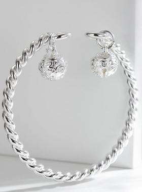 正品纯银S999赠尔只一步一响一想两宫铃铛手链手镯开口七夕送礼