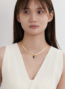 欧美轻奢黑色方形金色项链女