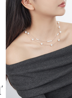 时尚个性满天星仿珍珠项链女高级感小众轻奢大气毛衣链秋冬颈链