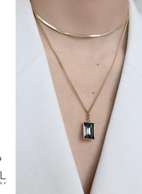 INS方形吊坠短款双层装饰项链