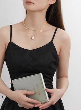 欧美轻奢双层叠戴珍珠项链女