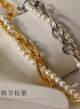 设计感仿珍珠链条叠戴女双层欧美